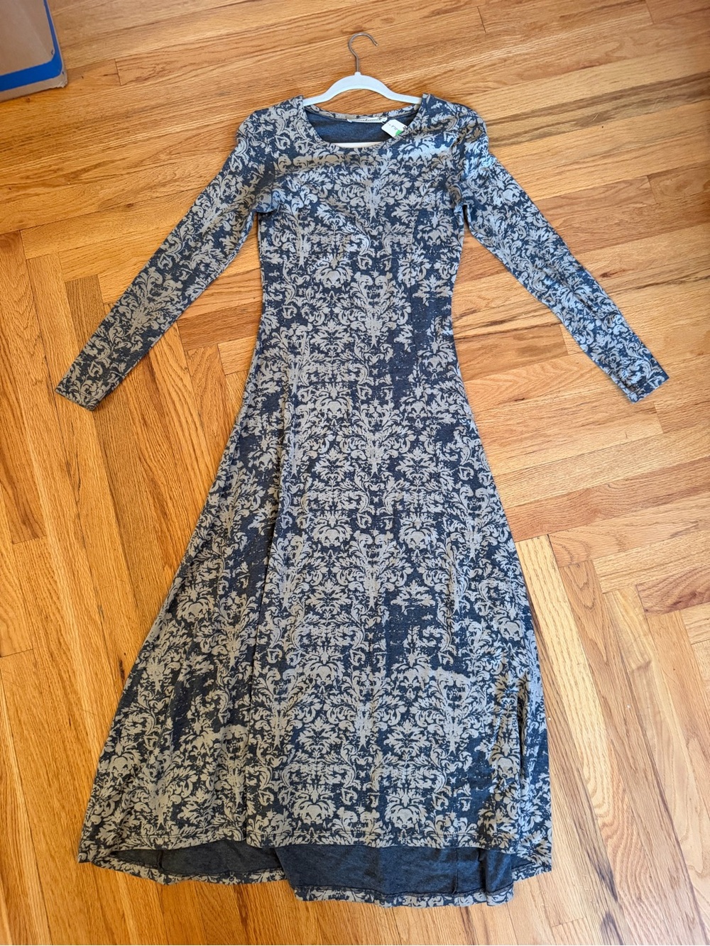 Peruvian Connection Navy and Cream Floral Print Long-Sleeve Maxi Dress